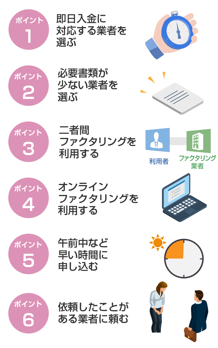 ファクタリングで即日入金を実現させるポイント