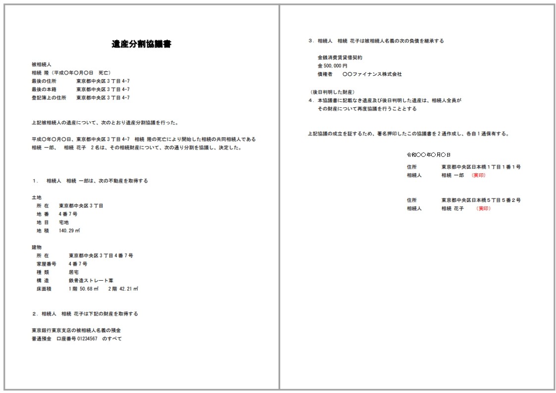 遺産分割協議書サンプル